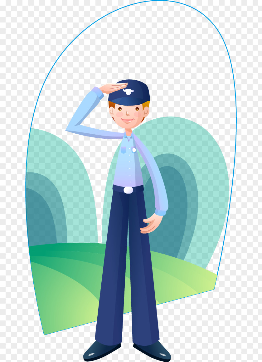 Salute Male Police Officer Cartoon Illustration PNG