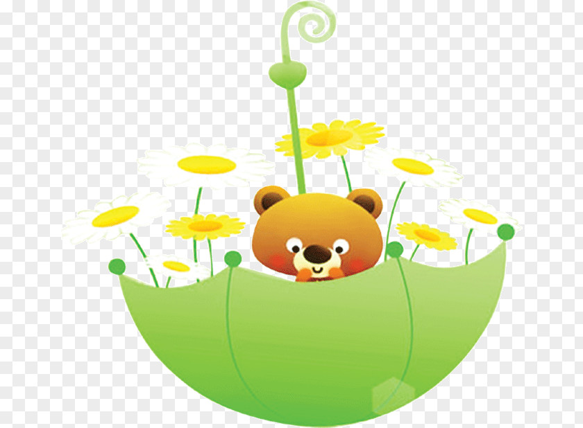Green Umbrella Bear Child Cartoon PNG