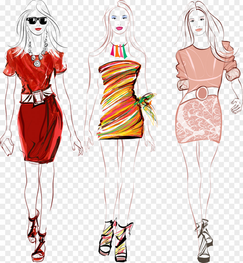Vector Colored Dresses Beauty Fashion Show Clip Art PNG