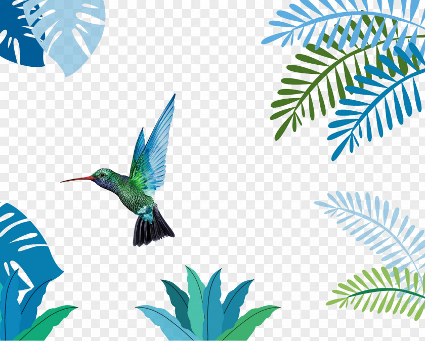 Jungle Bird Leaf Tropics Plant Illustration PNG