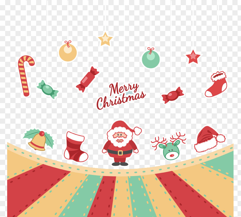 Retro Cartoon Christmas Background Vector Material Santa Claus Candy Cane Ornament PNG