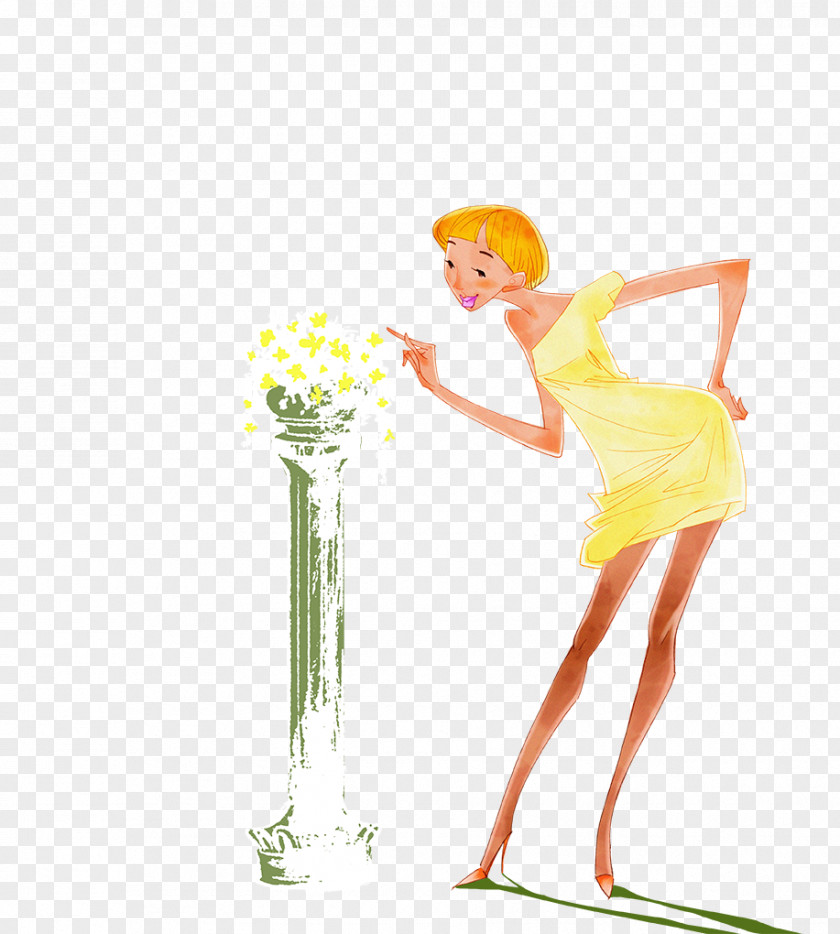 Smell The Flowers Woman Flower Illustration PNG