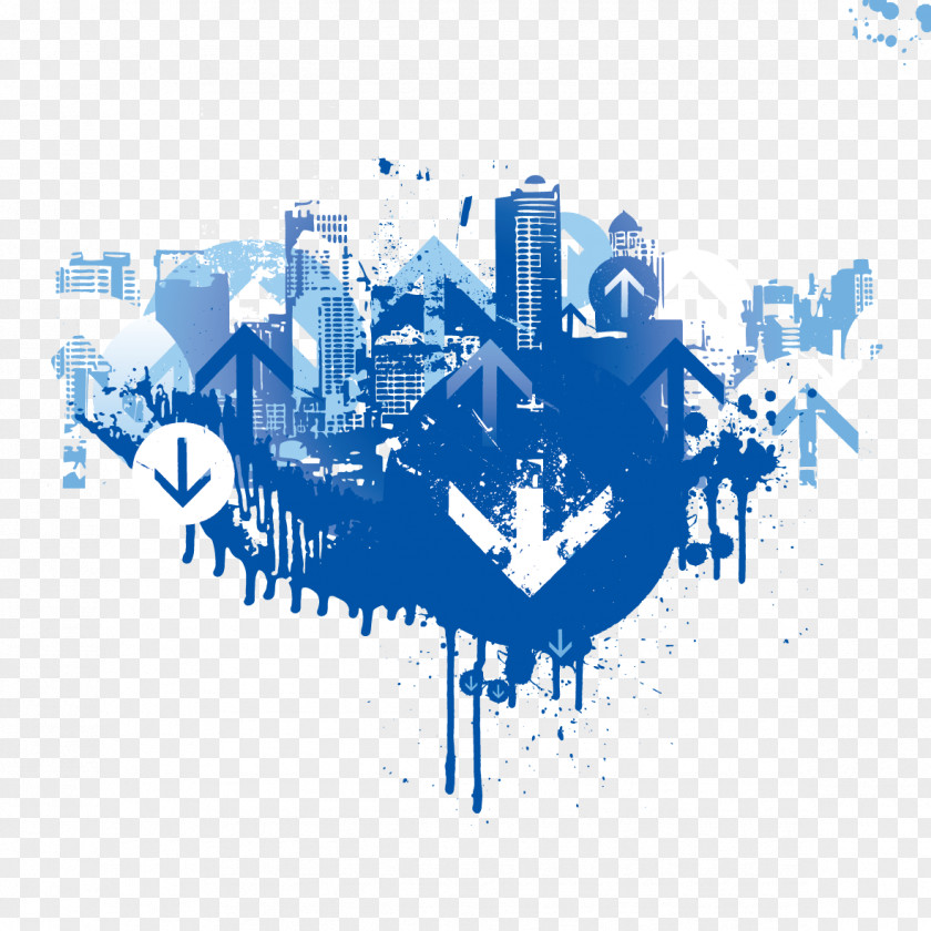 Vector Blue Building And Arrow PNG