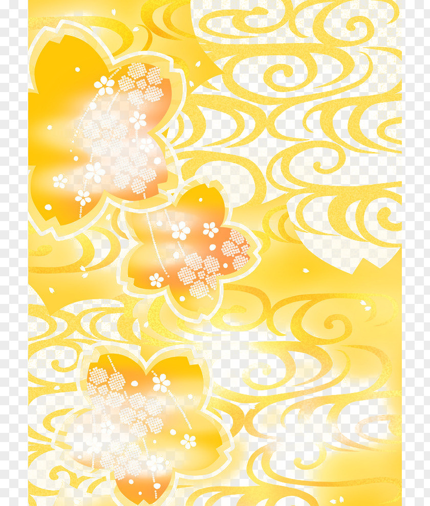 Yellow Cherry Flow Moire Japanese Cuisine PNG
