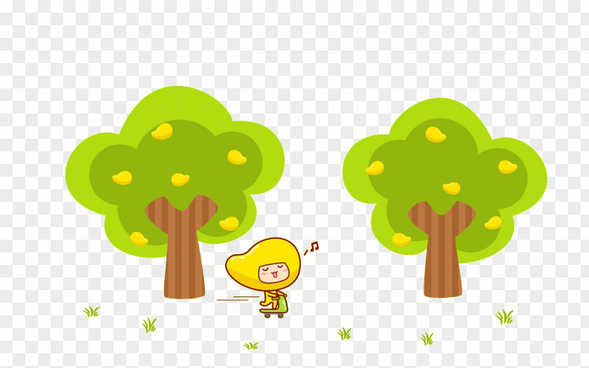 Mango Trees And People Cartoon Wallpaper PNG