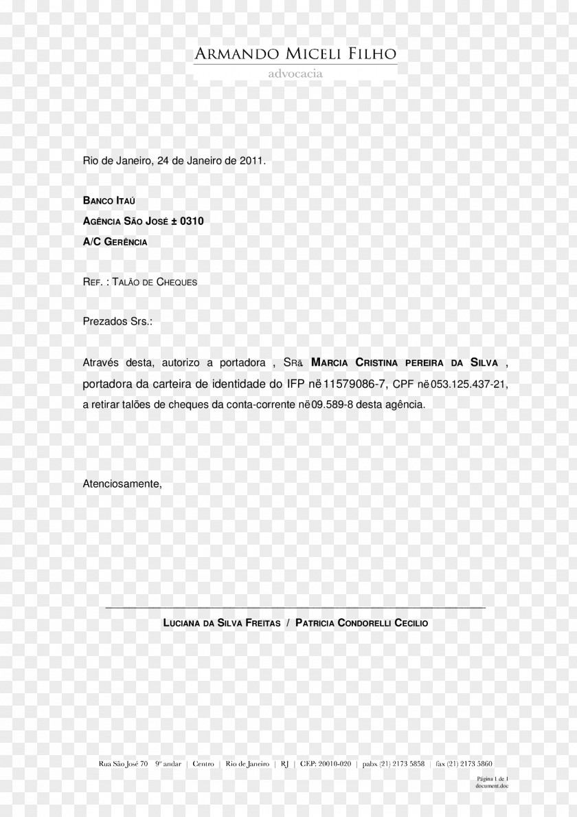 Itau Rio De Janeiro Document Bank Cheque PNG