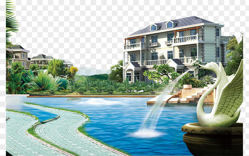 Fountain Lake Real Estate Ad Elements Advertising Villa Gratis PNG