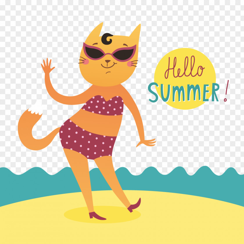 Hello Summer Vector Kitty Cat Kitten Clip Art PNG