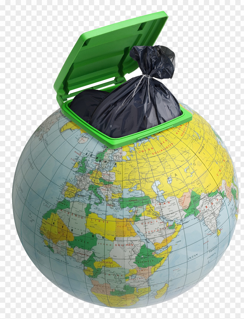 Creative Environmental Protection Globe Garbage Can Plastic Bag Waste Container Bin Resource PNG