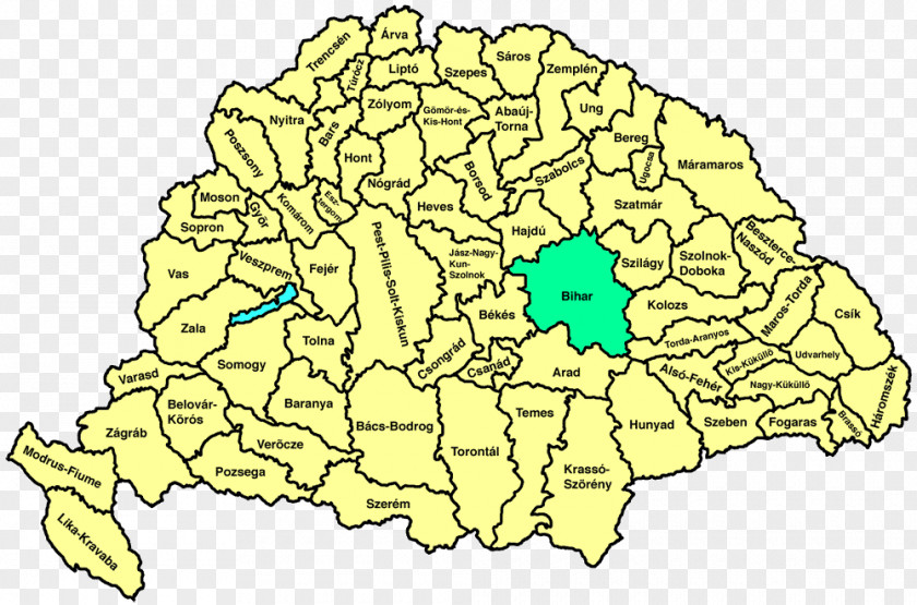 Hungary Map Kingdom Of Counties Bihar County Arad PNG