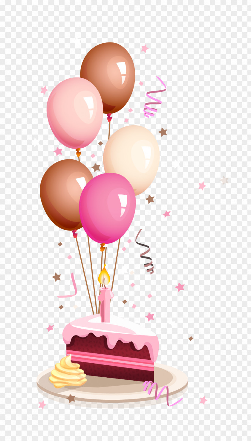 Colorful Balloons And Birthday Cake Cartoon Happy To You Wish Greeting Card PNG