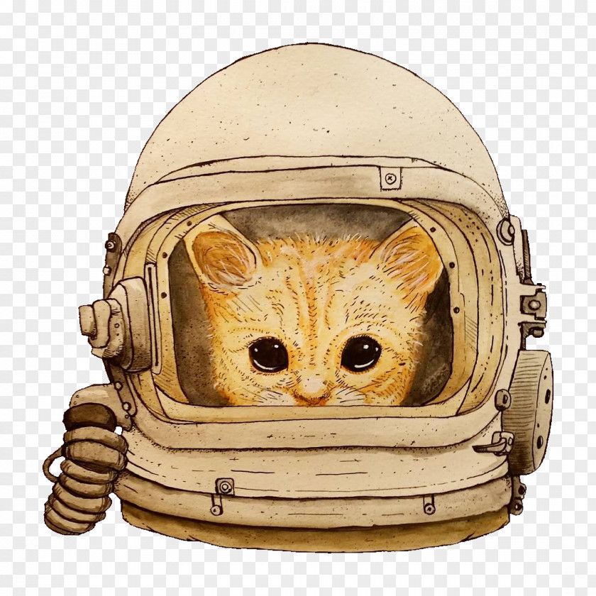 Spaceman Cat Kitten Watercolor Painting Artist PNG