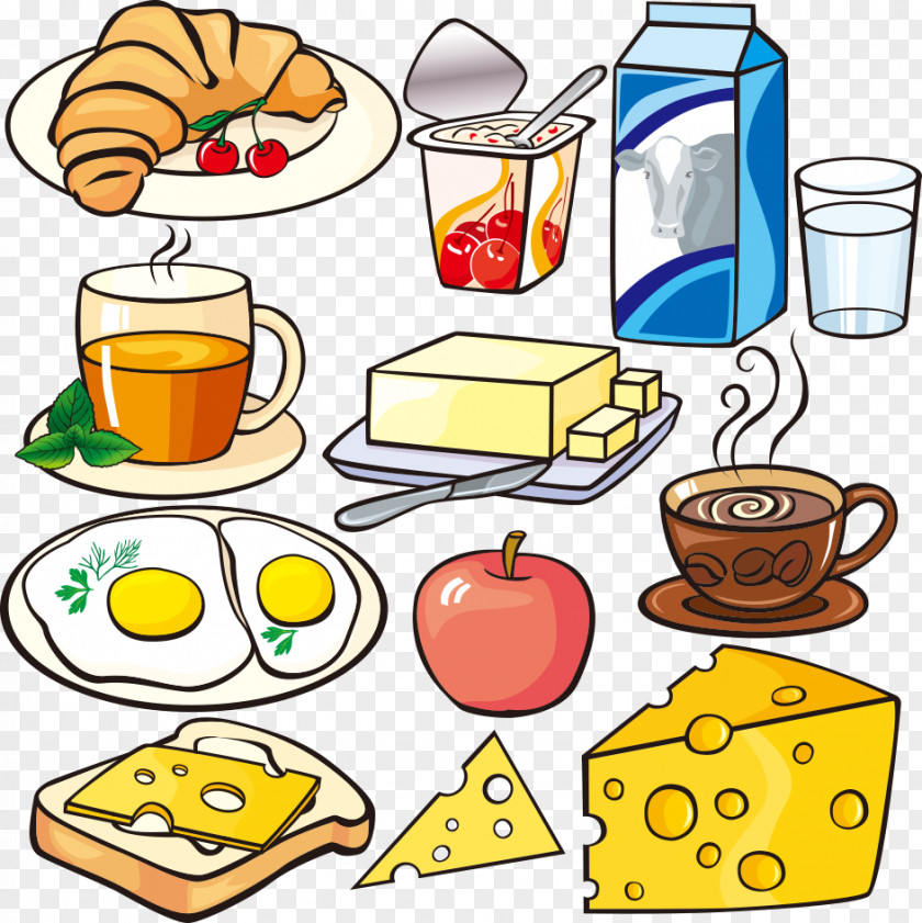 Vector Cheese And Coffee Full Breakfast Brunch Sandwich Clip Art PNG