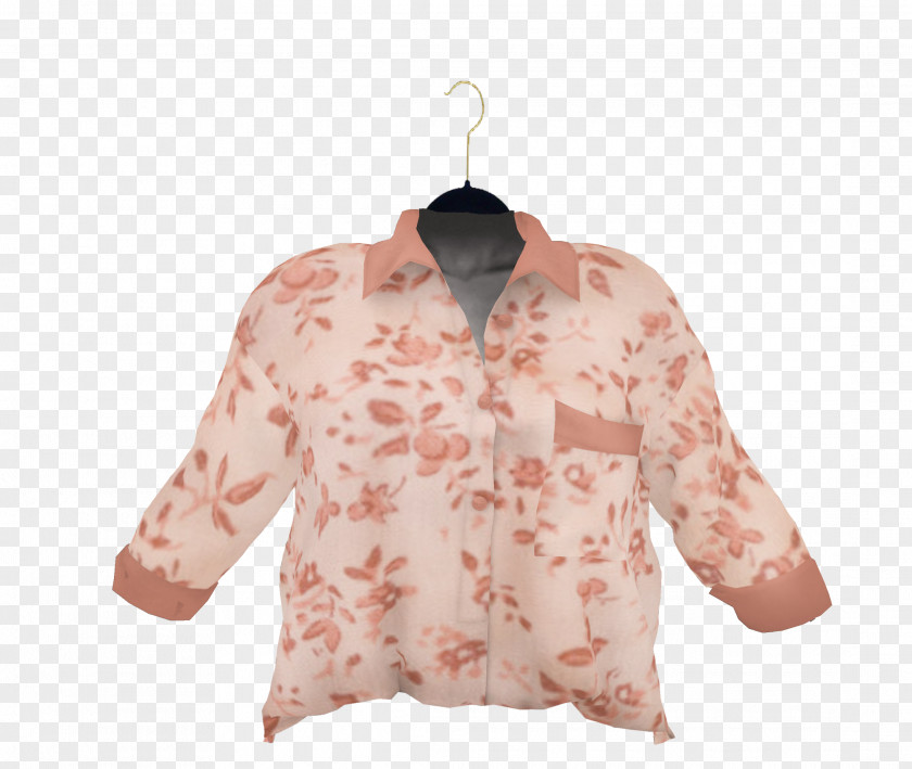 Mesh Dots Sleeve Blouse Brown Pink M PNG