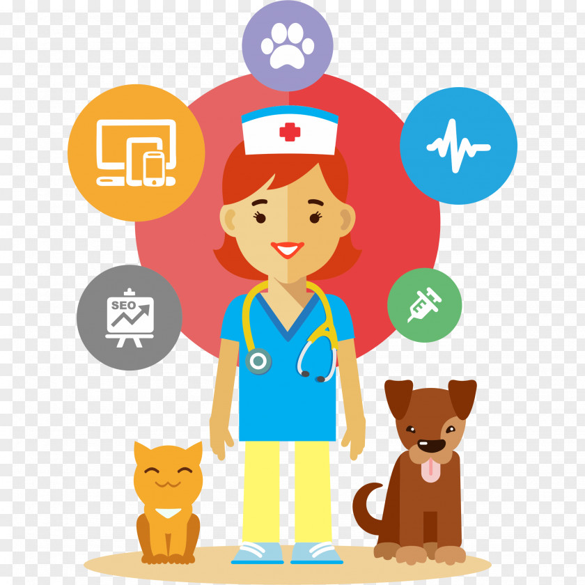 Cartoon Pet Doctor And Dog Horse Veterinarian Clip Art PNG