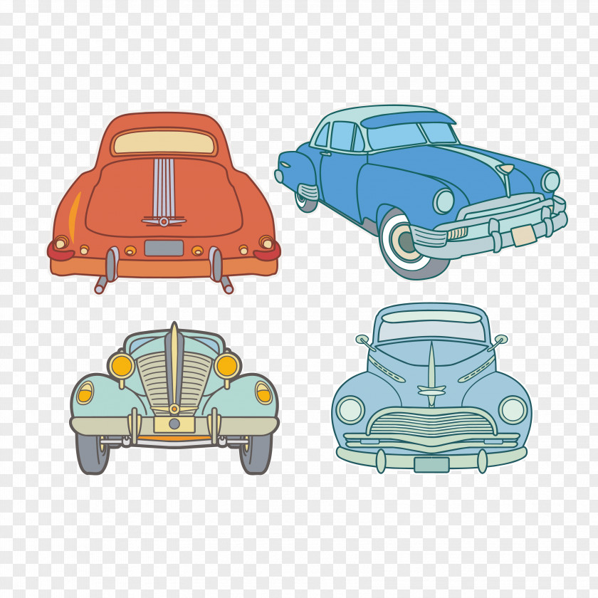 Vector Hand-painted Vintage Car Illustration PNG