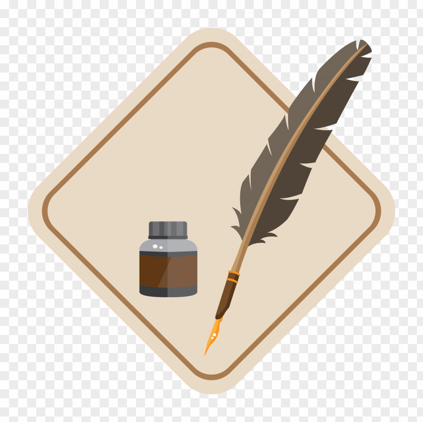 Pink Feather Quill Pen Bird Inkwell PNG
