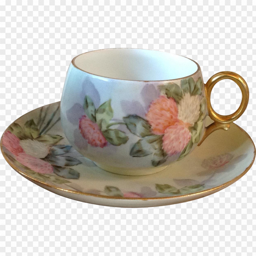 Hand-painted Carnations Coffee Cup Saucer Porcelain Mug PNG