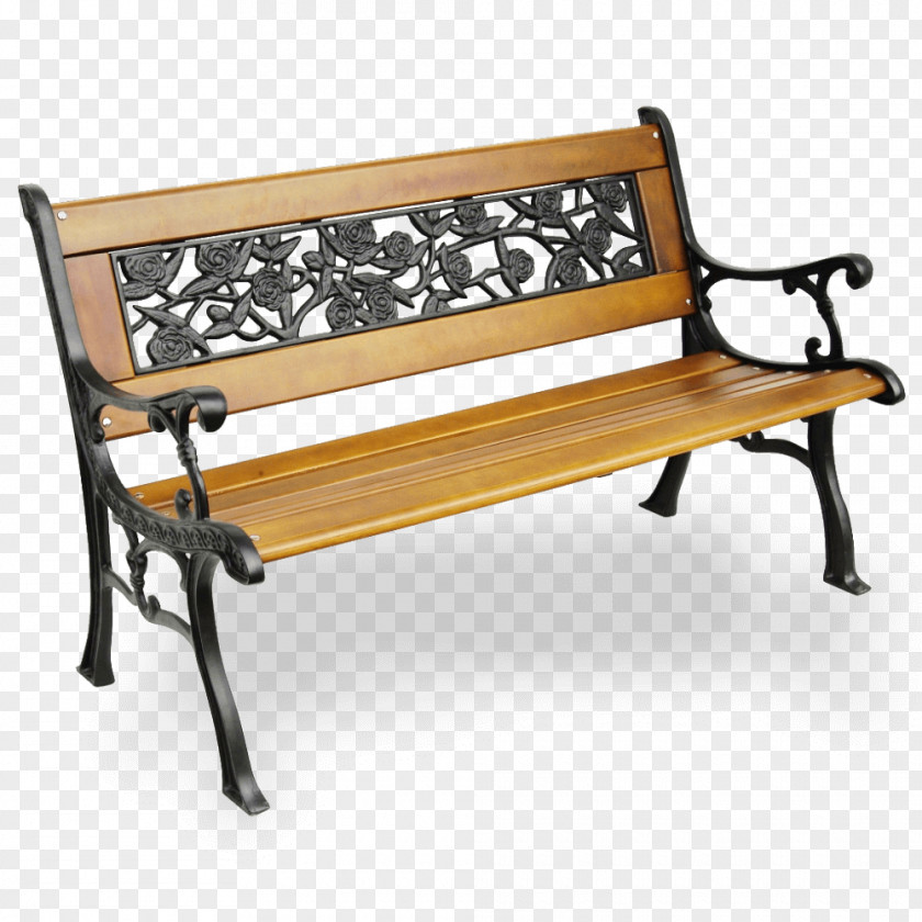 Wood Bench Park Furniture Cast Iron Metal PNG