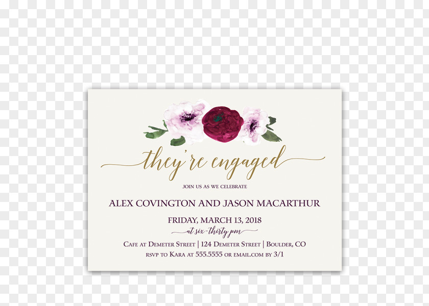 Floral Invitation Wedding Flower Design Engagement Party Purple PNG
