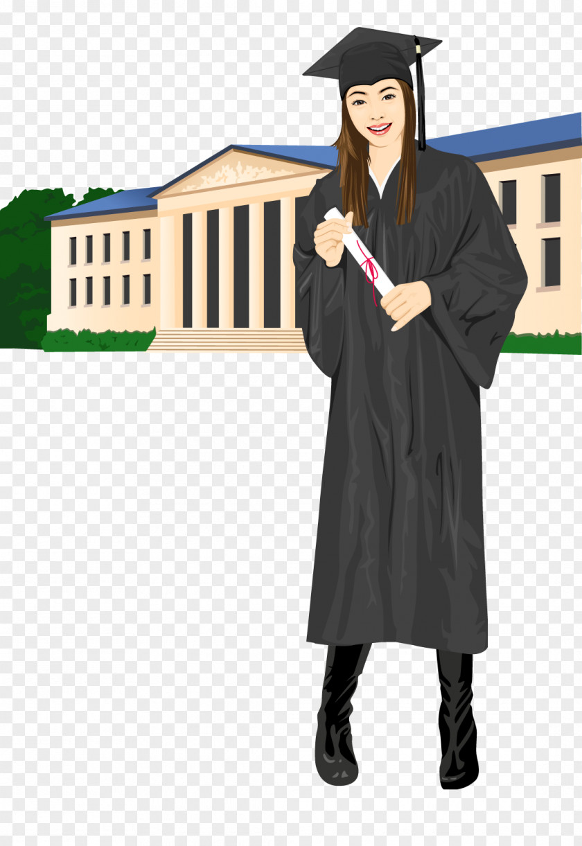 Hand Painted, Bachelor's Wear, Graduated Female Student Vector Graduation Ceremony Diplom Ishi Doctorate Estudante PNG