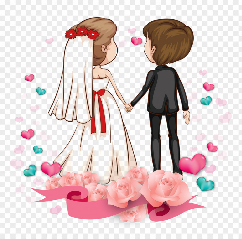 Cartoon Couple Love Romance Marriage PNG