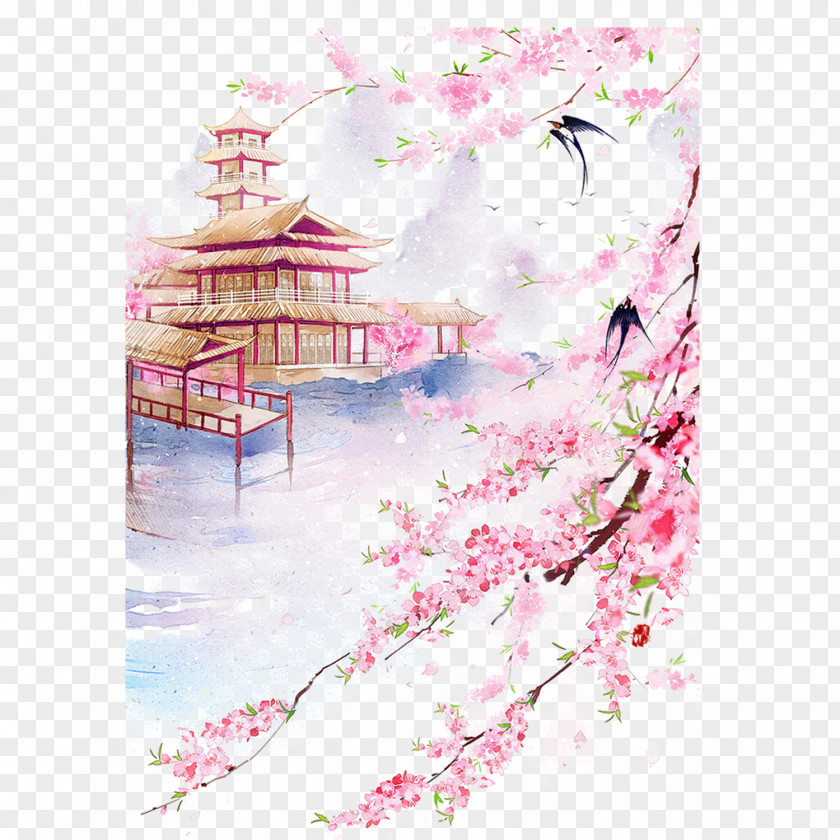 Fairy Filled Place Of Residence China Landscape Watercolor Painting Drawing PNG