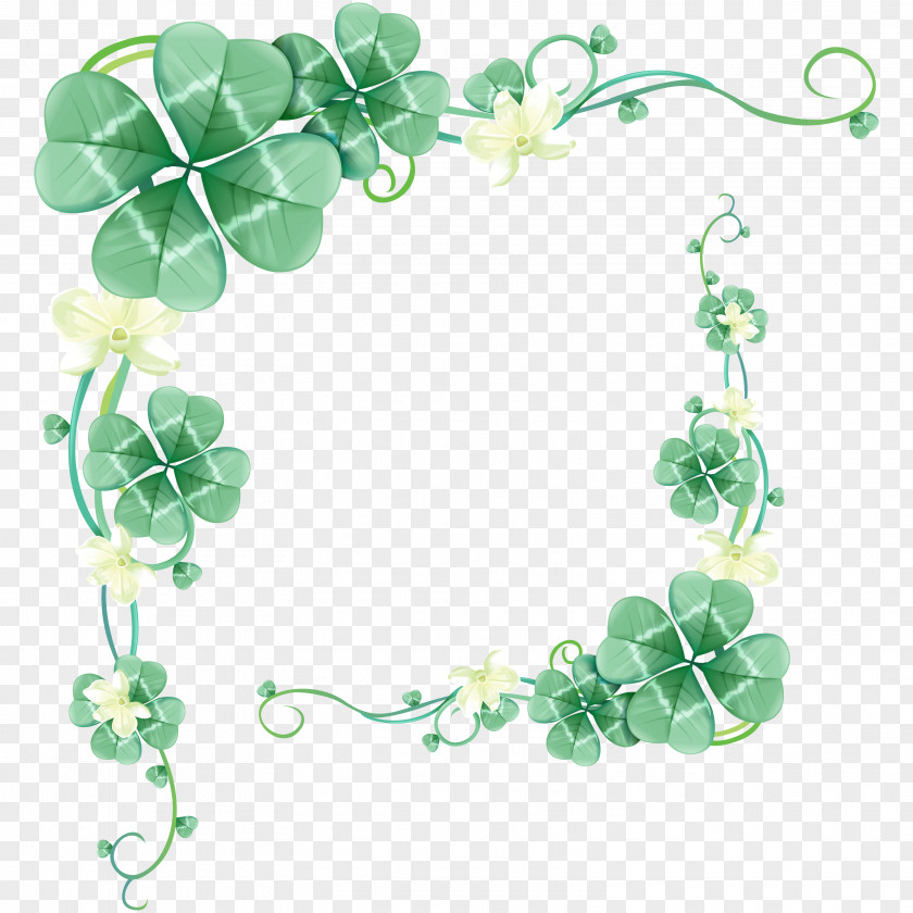 Floral Border Design Four-leaf Clover Green PNG