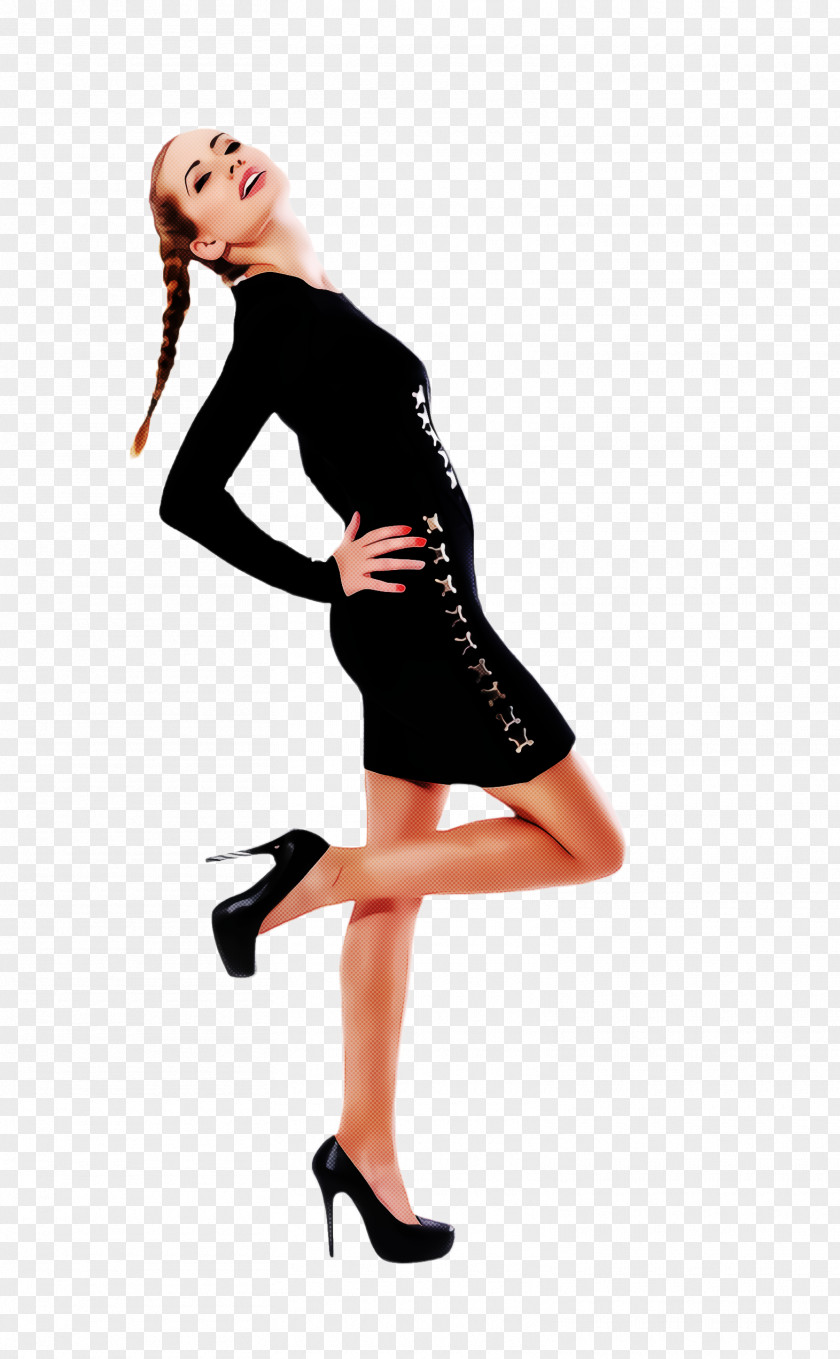 Knee Shoulder Clothing Black Standing Dress Leg PNG