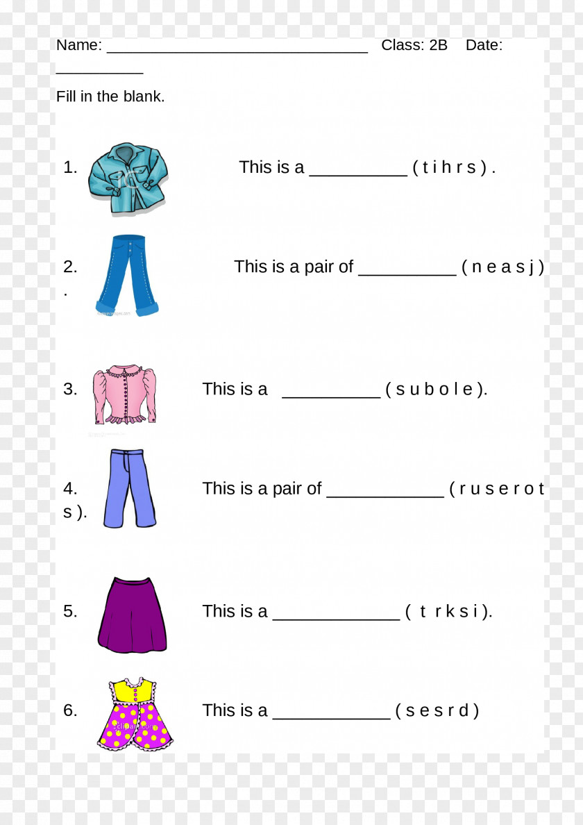 Pin Clothing Vocabulary Paper Worksheet PNG