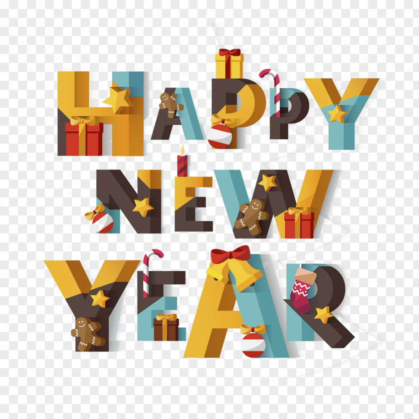Happy New Year English WordArt Vector Chinese Lunar Year's Day Typeface PNG