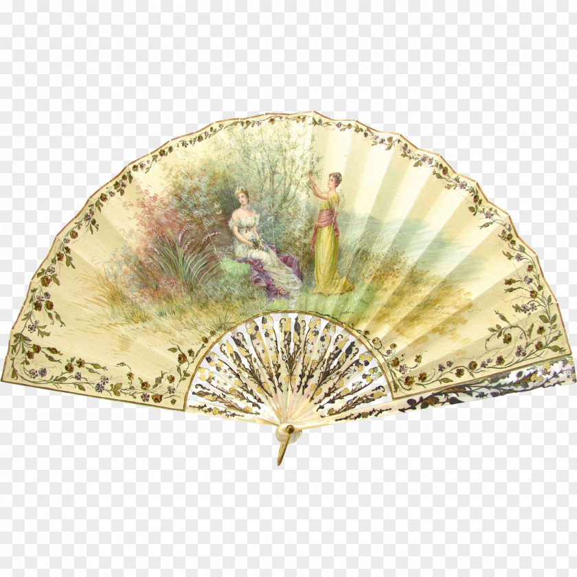 Hand-painted Scenery Hand Fan Paper Nacre Antique Dress PNG