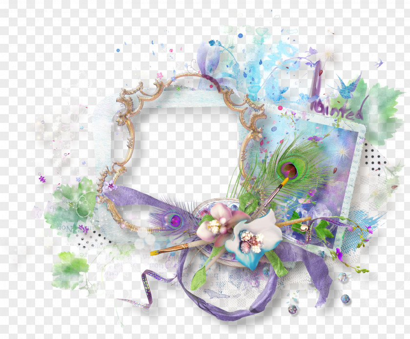 Feathers, Ribbons Decorated Frame Picture PNG
