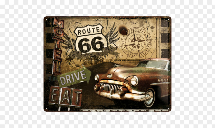 Road U.S. Route 66 In Arizona Retro Style Car PNG