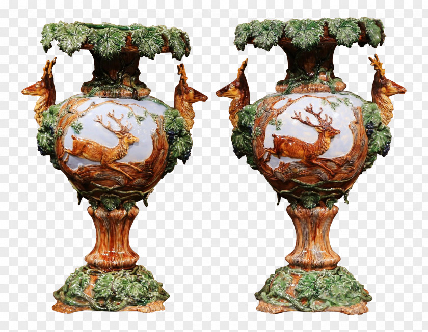 Antique Vase Barbotine Ceramic Porcelain Pottery PNG