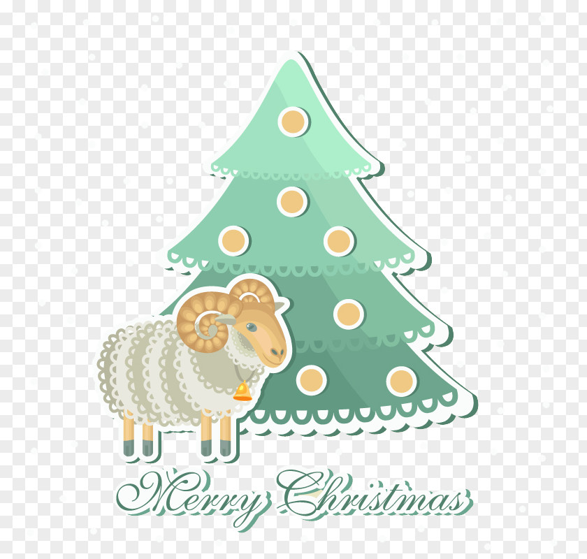 Retro Christmas Card With Sheep Vector Material Tree PNG