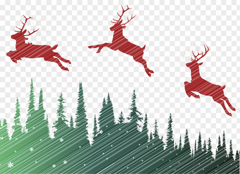 Christmas Forest Elk Reindeer Text Graphic Design Ornament Illustration PNG