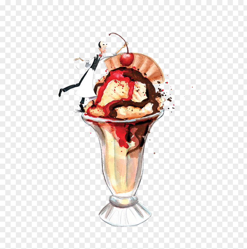 Ice Cream Cup Raw Foodism Watercolor Painting Illustration PNG