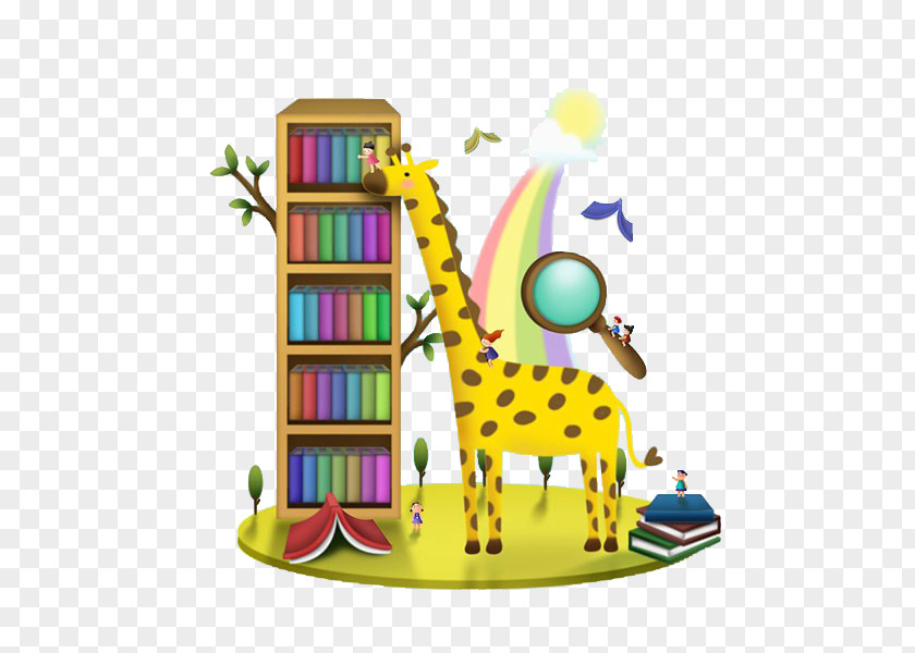 Bookshelves And Giraffes Northern Giraffe Illustration PNG