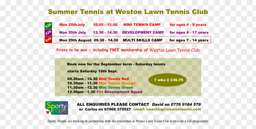 Summer Flyer Web Page Tennis South Tyneside Sport Learning PNG