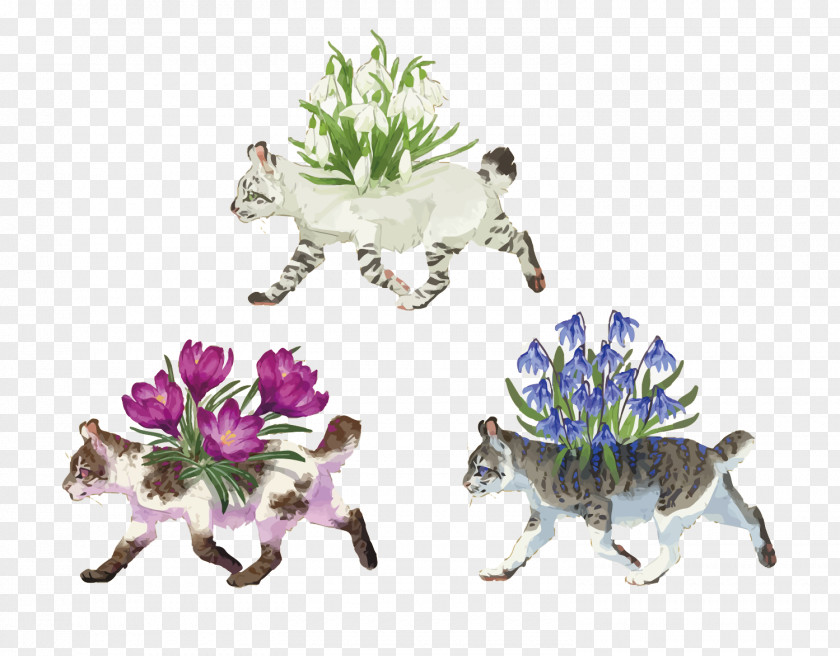 Vector Kitten And Flowers Cat Floral Design PNG