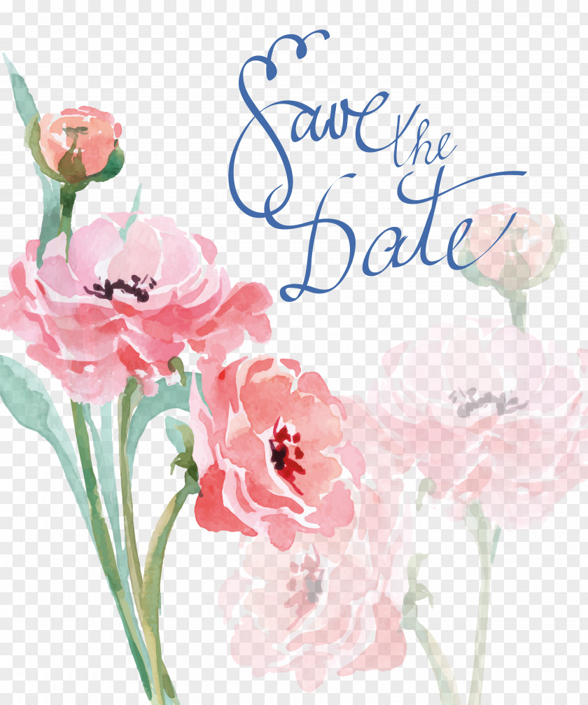 Watercolor Pink Flower Painting Wedding Invitation Drawing PNG