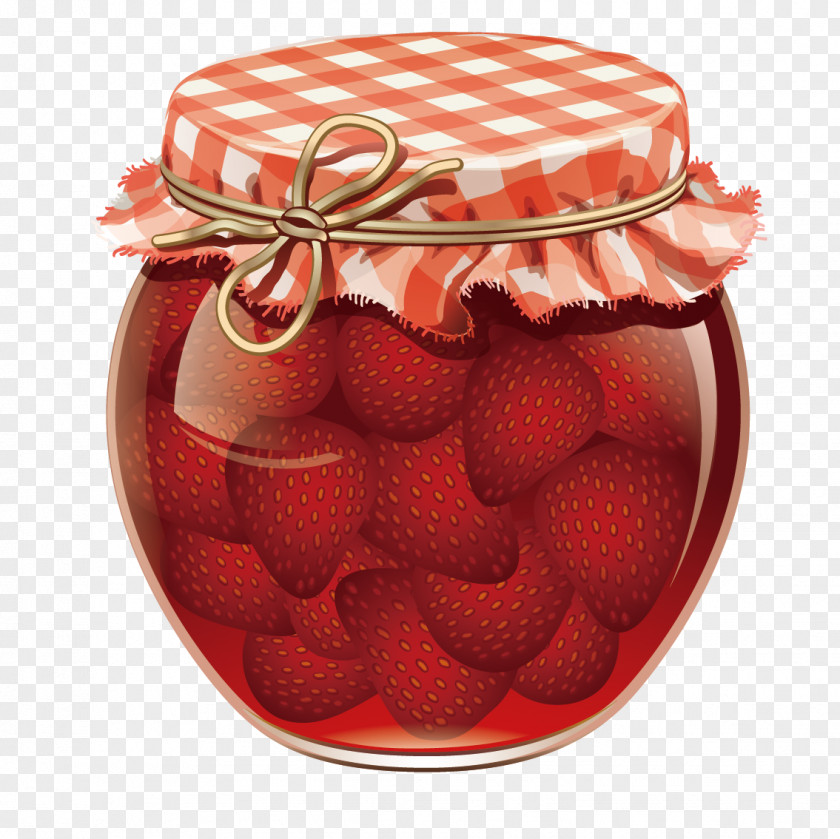 Vector Strawberry Canned Gelatin Dessert Fruit Preserves Jar Clip Art PNG
