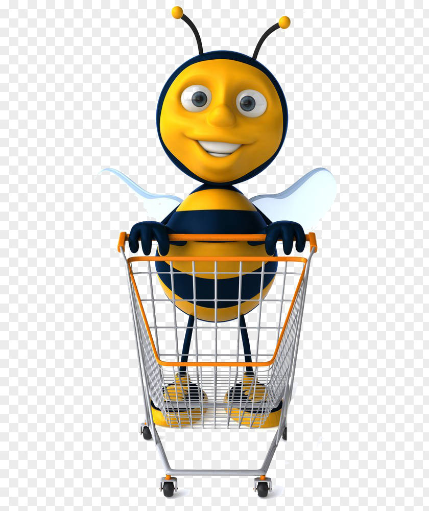 Cartoon Bees Cart Material Bee Pollen Worker Illustration PNG