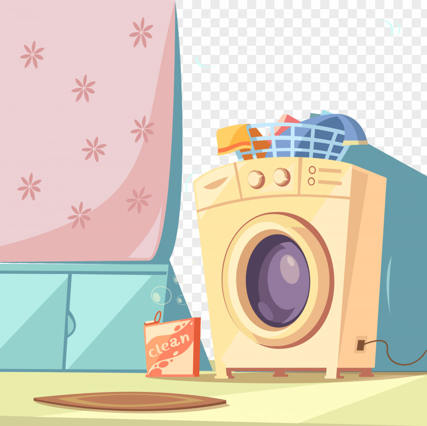 Vector Cartoon Material Drum Washing Machine Poster PNG