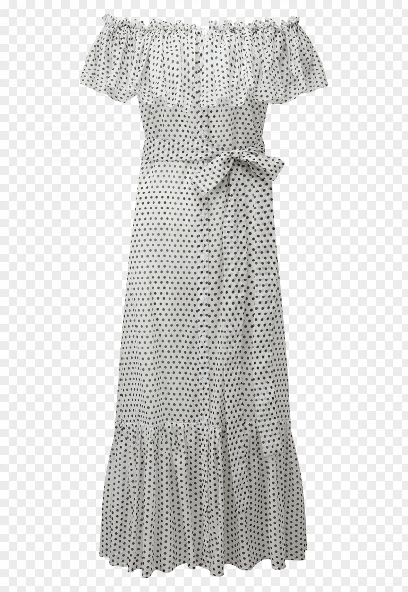 Black And WhitePolka Dot Polka Shoulder Ruffle Sleeve Dress PNG