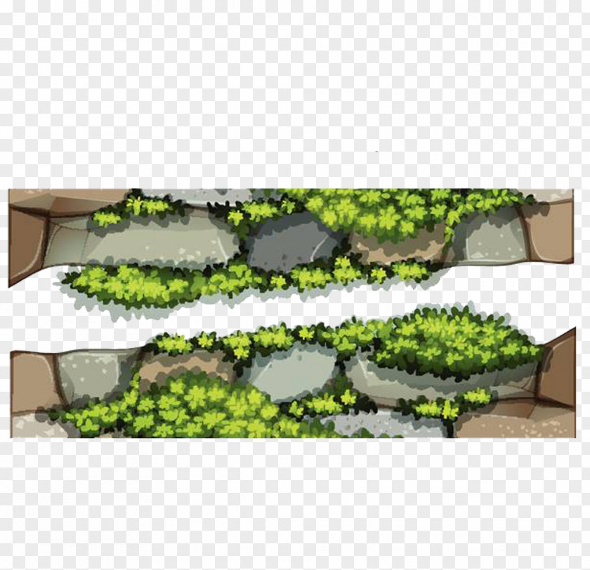 Decorative Illustrations, Stone Walls, And Green Grass Wall Rock Illustration PNG