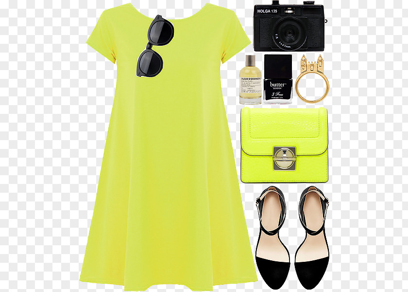 Simple Leisure Women With Sleeve Yellow Dress PNG
