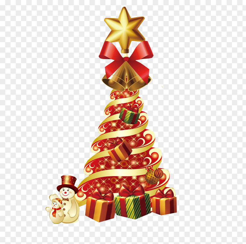 Red And Gold Christmas Tree Santa Claus PNG