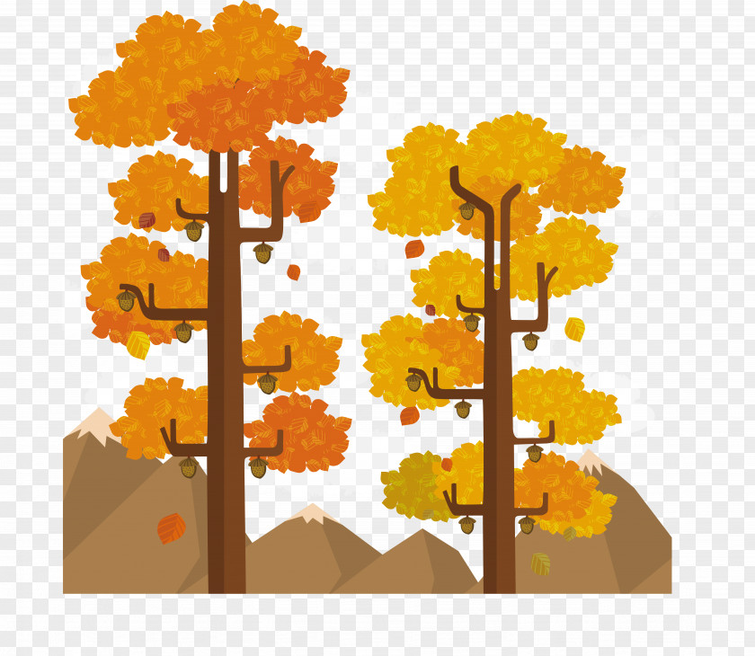Big Tree Design In Autumn Landscape Euclidean Vector PNG